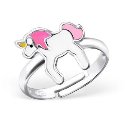 Childrens Girls 925 Sterling Silver Pink Unicorn Horse Ring Adjustable Boxed W16 • £7.69