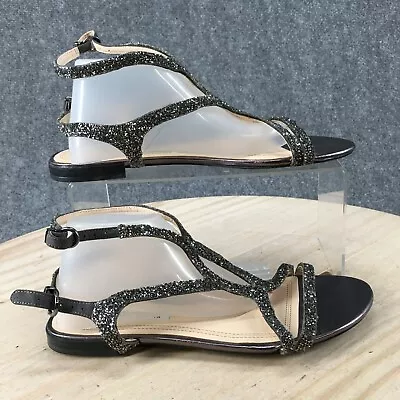 Zara Womens Sandals Womens 38 Strappy Gray Open Toe Casual Glitter Rhinestone • $28.99