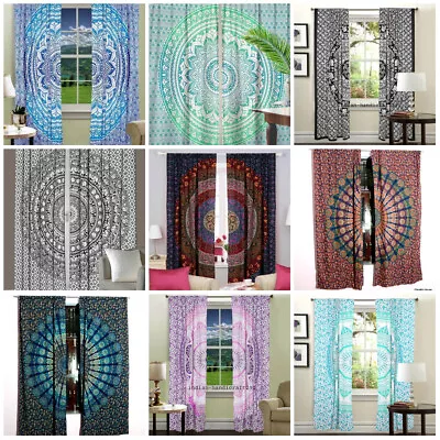 £21.49 • Buy Indian Peacock Mandala Curtains Cotton Hippie Decor Window Curtain Wall Hanging