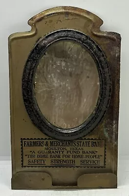 Vintage 1930’s Farmers & Merchants Bank Moulton Texas Advertising Tin Mirror • $14.99