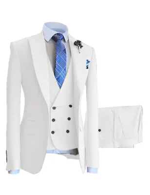 Mens 3 Piece Double-Breasted Suit Wedding Formal Blazer+Vest+Pants 42r 44r 46r • $79.98