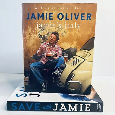 2 X Jamie Oliver Hardcover Cookbook Bundle - Jamie's Italy And Save With Jamie • $39.99