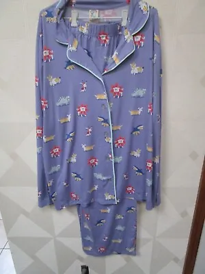 Munki Munki-blue/multi-dogs-long Sleeve-collared-long Pajamas-size-1x-nwt-$58 • $18.99