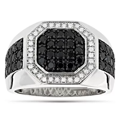 5.25Ct Round Cut Black Lab Created Diamond Octagon Men's White Gold Finish Ring • $100.80