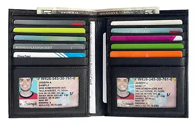 Men's Genuine Leather Bifold Wallet Slim Hipster Cowhide Credit Card-ID Black • $14.25