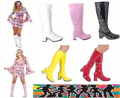 WOMENS FANCY DRESS PARTY GO GO BOOTS LADIES 1960s 1970s GOGO RETRO SIZE UK3 -UK8 • £24.99