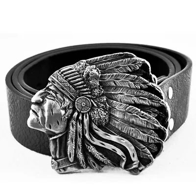 £9.99 • Buy Mens Leather Belt Belts Native American Indian Chief Rodeo Cowboy Western Buckle