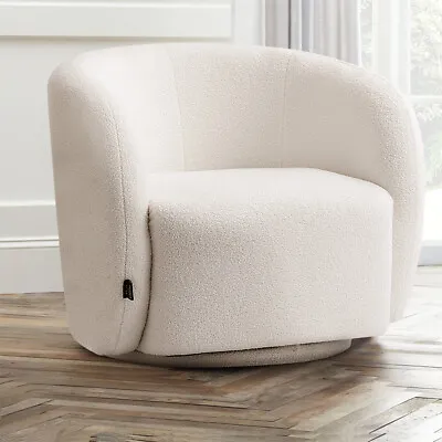 Swivel Tub Chair Teddy Fabric Accent Armchair Barrel Chairs W/ Swivel Metal Ring • £189.95