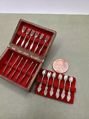 Vintage Miniature Dollhouse COMPLETE Silverware Set In Box • $24.99