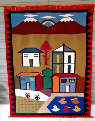 Vintage Southwestern Peru Folk Art Handmade Kilim Hand Woven Tied Tapestry Mexic • $19.79