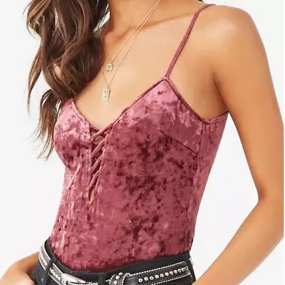 Forever 21 Women's Crushed Velvet Criss Cross Cami Crop Top - Plum Berry NWOT S • $16