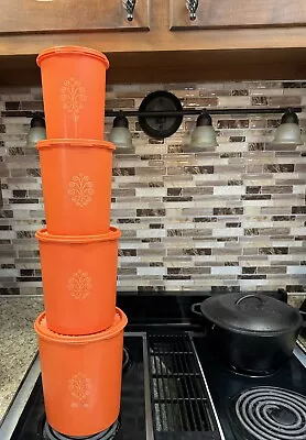 Vintage Orange Tupperware Servalier Nesting Canister Set Of 4 W/Lids • $29.99