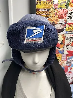 USPS Ear Flap Hat Mail Carrier US Post Office Winter Trapper Blue Fur Cap MedUSA • $30