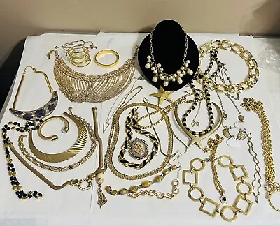 Huge Assorted Vintage Now Gold Tone Mixed Jewelry Lot Some Signed BSK MONET • $19.99