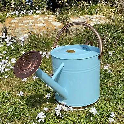 9 Litre Duck Egg Blue & Copper Metal Garden Watering Can With Rose • £21.99