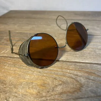 Vintage Safety Goggles Glasses Sunglasses Folding Mesh Sides Steampunk • $45