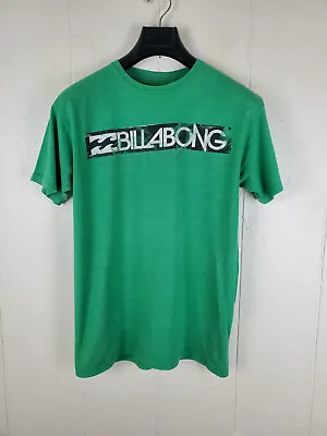 Billabong Shirt Mens Medium Green Graphic Logo Crew Neck Short Sleeve Stretch • $7.15