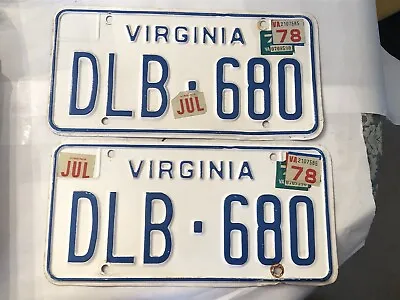 $15.99 • Buy VIRGINIA License Plate Set ~matching Pair VA Plates Tags 1970- 1978   DLB-680