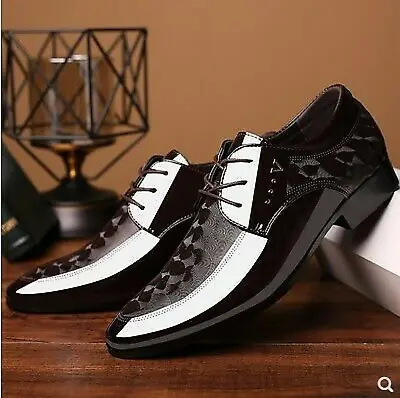 Men's Leather Black Fashion Shoes Pointed Toe Dress Formal Business Shoes Size • £27.46