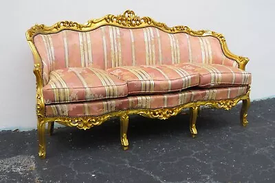 French Rococo Style Heavy Carved Painted Gold Long Sofa Couch 5343 • $1995