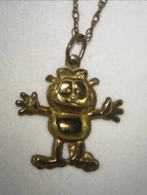 9ct Garfield Cat Necklace Pendant / Charm Vintage 1980s Yellow Gold • £100