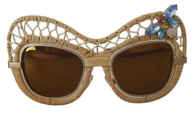 DOLCE & GABBANA Sunglasses DG2159B Beige Gold Straw Butterfly Crystals 3130usd • $1296.51