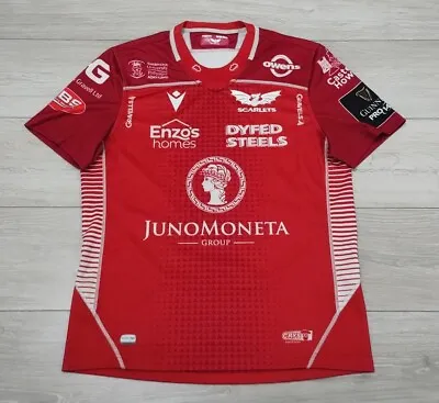 Llanelli Scarlets Rugby Home Shirt 2019/2020 - Macron Medium M Jersey Top 19/20 • £29.99