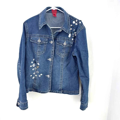 $28.99 • Buy VTG V Cristina 90's Denim Fitted Bejeweled Jacket