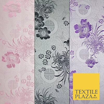 Pastel Oriental Floral Shou Chinese Brocade Floral Satin Jacquard Fabric 58  • £9.99