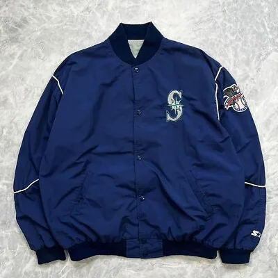 VTG 90s MLB SEATTLE MARINERS SATIN BOMBER JACKET SIZE XL MADE IN USA • $104