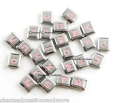 Pink Letter Initials Alphabet Name ID Monogram 9mm Italian Charm Stainless Steel • $4.95