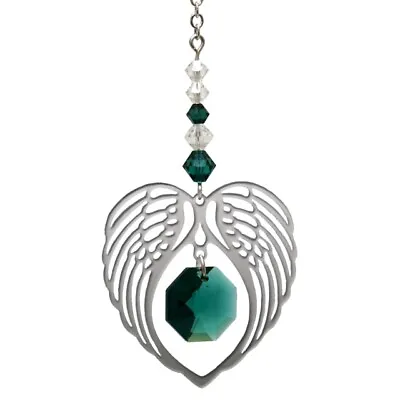 £10.99 • Buy Angel Wing Heart - Emerald May Birthstone Crystal Suncatcher - Keepsake Gift