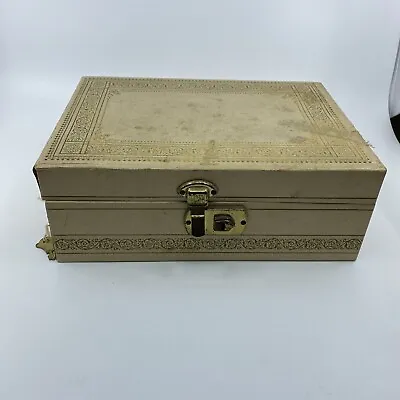 Vintage Mele Jewelry Box W/Key 2 Tier Cream With Gold Accents Red Velvet Lining • $25