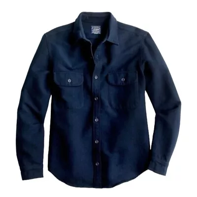 J Crew Shirt Mens Small Navy Blue Cotton Heavy Chamois Flannel Button Up • $27.99
