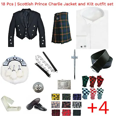18 PCS | Scottish Prince Charlie Jacket Vest & Kilt Outfit Set • $299