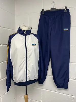 Retro Diadora Shell Suit Tracksuit 2 Piece Navy And Mustard Yellow Size S PAC • £30