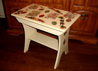Vintage White Wooden Bench/Stool/Table With Decoupage Flower Fairies 22x13x18 • $40