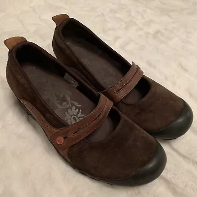 MERRELL 'Plaza Bandeau' Espresso Mary Jane Brown Leather Suede Women Size 8.5 • $19.99