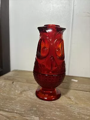 Viking Glass Ruby Red Owl Fairy Lamp 7” Tall Candle Light Vintage   • $51