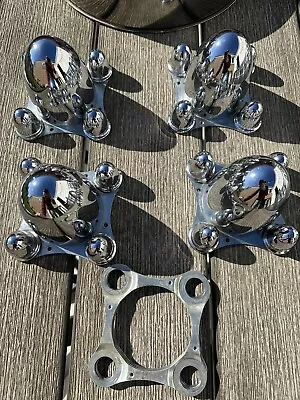 $185 • Buy Cal Custom Chrome 4 Lug Spider Hub Caps Bullet Center  4 X 4-1/2 Bolt Pattern