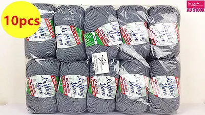 10 X NEW Knitting Yarn Crochet Ball Wool Acrylic 100g 8Ply Dark Grey WIN-044 • $19.99