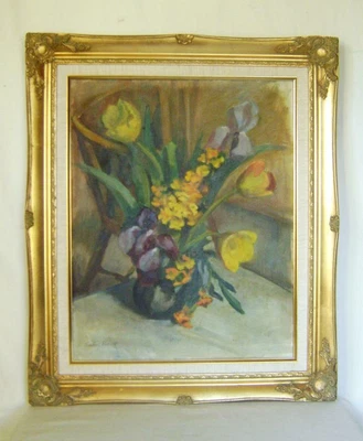 £85 • Buy Oil On Canvas Study Of Flowers In A Vase By Ruby Hunt In Gilt Frame 56 X 66cm