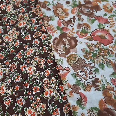 Vintage Cotton Fabric 3.5 Yds Brown Orange Floral Paisley 70s  • $25