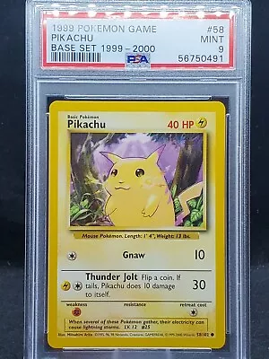 Pokemon Card Base Set 4th Print 1999-2000 Pikachu 58/102 PSA 9 Mint • $45