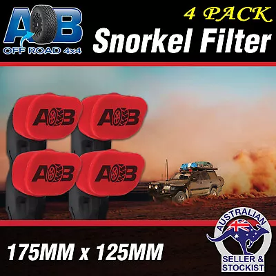 4 X RED AOB Snorkel Pre Filter Cleaner 4  175x125mm Ram Head Cover Air Filter • $82