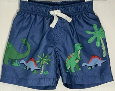 Gymboree Baby Boy 6-12M Swim Suit Blue Elastic Waist Dinosaurs/Trees Front Tie • $9.25