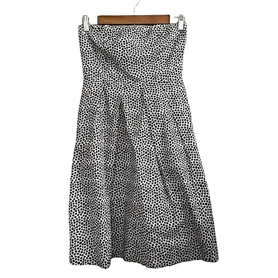 J. Crew Womens Lorelei Navy Blue Polka Dot White Seersucker Strapless Dress Sz 0 • $20.29