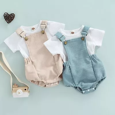 Conjunto De Camisetade Manga Corta Overol Y Shorts Para Bebés De 0 A 24 Meses • £15.19