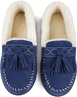 Women's Moccasin Slippers With Tassel House Shoes Closed Back  Indoor Outdoor • $16.19