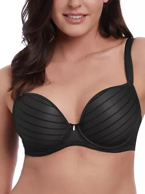 Freya Cameo Moulded Plunge Bra 3160 Underwired Lightly Padded Lingerie - Black • £29.95